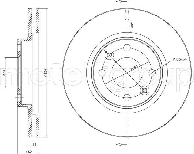 Тормозной диск Metelli. Артикул 23-1504C