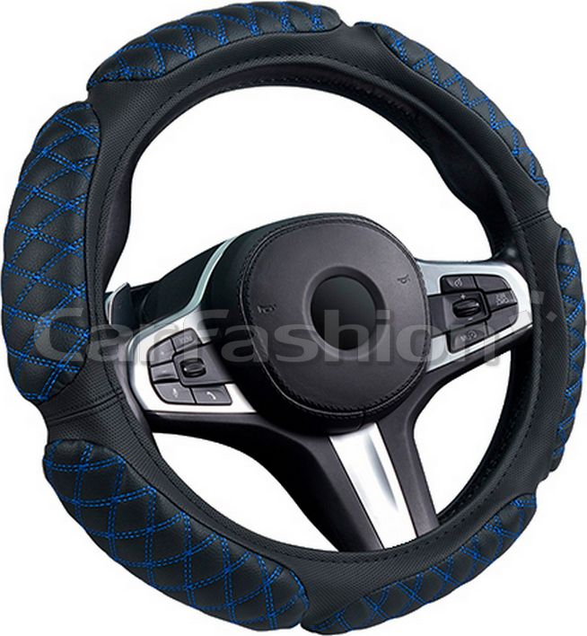 Оплётка на руль CarFashion Scotch (размер M, экокожа, цвет ЧЕРНЫЙ/СИНИЙ). Артикул 31655