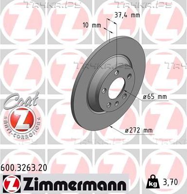 Тормозной диск Zimmermann Coat Z задний для Volkswagen Polo VI 2017-2026. Артикул 600.3263.20