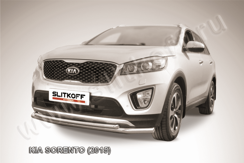 Защита Slitkoff переднего бампера d57+d42 двойная для Kia Sorento III Prime 2014-2017. Артикул KS15-002