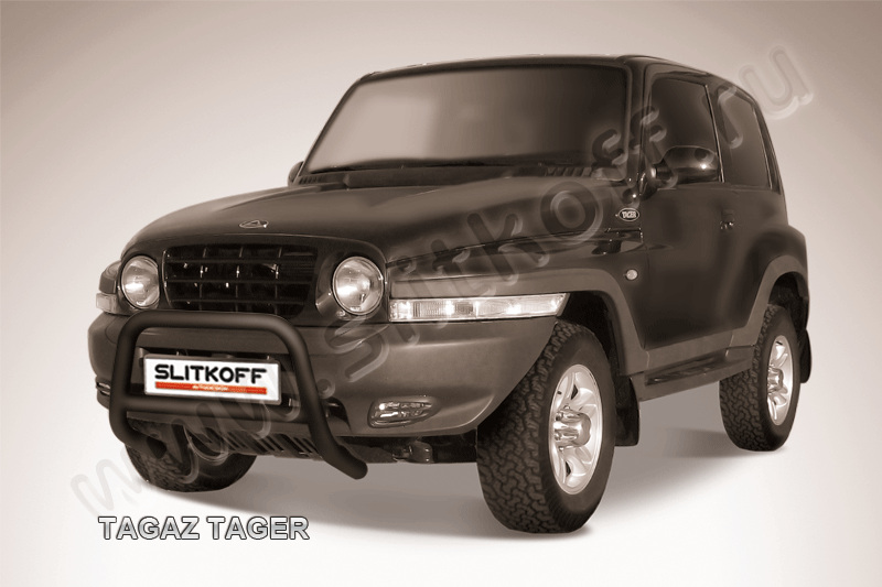 Кенгурятник Slitkoff d57 низкий ЧЕРНЫЙ матовый для ТагАЗ Tager 3-дв. 2008-2026. Артикул TAT008B