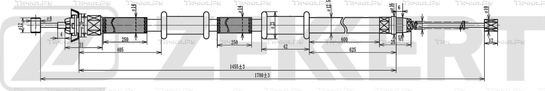 Трос ручника (тросик ручного тормоза) Zekkert. Артикул BZ-1172