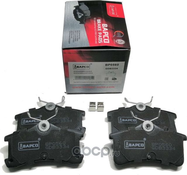 Колодки тормозные дисковые зад. TOYOTA AVENSIS (_T22_) 00-03 COROLLA (Bapco) Bapco. Артикул BP0560