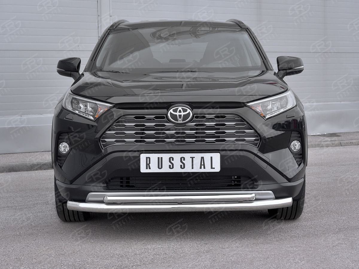 Защита RusStal переднего бампера d63 (секции) d42 (дуга) для Toyota RAV4 V 2019-2026. Артикул TR4Z-003362
