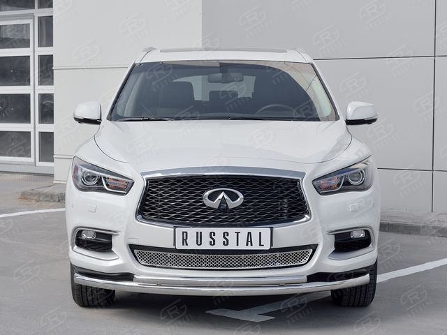 Защита RusStal переднего бампера d63/d42 (дуга) для Infiniti QX60 2016-2026. Артикул IQXZ-002676