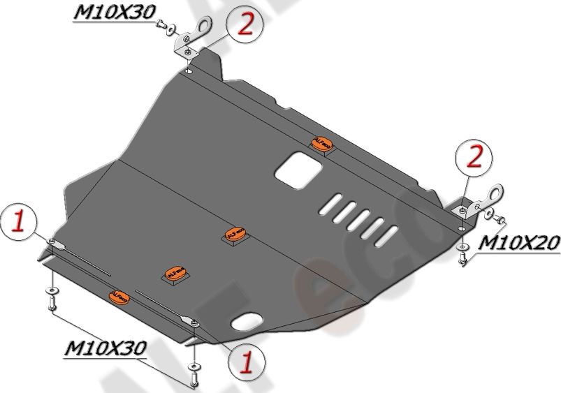 Защита алюминиевая Alfeco для картера и КПП Nissan X-Trail T30 2001-2007. Артикул ALF.15.21 AL4