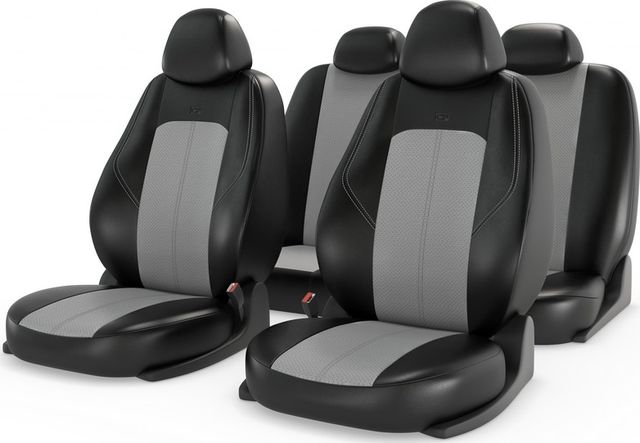 Чехлы универсальные CarFashion Ranger Leather на сидения авто, цвет Черный/Серый/Серый. Артикул 11205