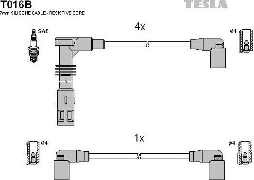 Высоковольтные провода (провода зажигания) (комплект) Tesla для SEAT Toledo I 1993-1999. Артикул T016B