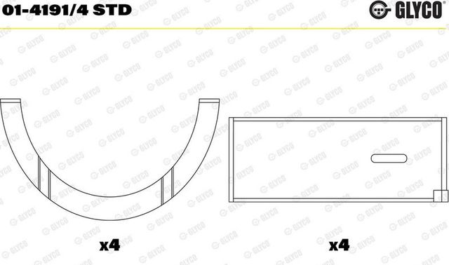 Вкладыши шатунные Glyco для Jeep Cherokee II (XJ) 1984-2001. Артикул 01-4191/4 STD