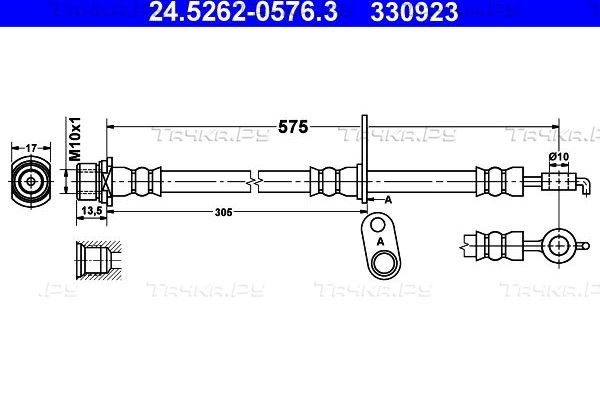 Тормозной шланг ATE передний левый для Toyota Corolla E120, E130 2001-2007. Артикул 24.5262-0576.3