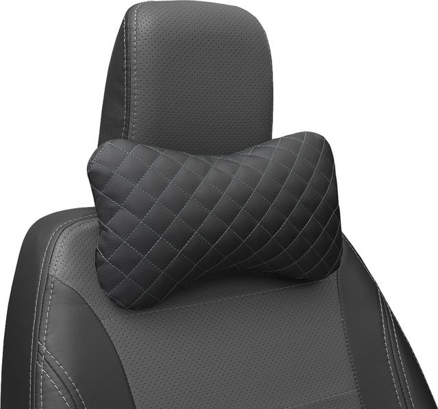 Подушка Rezkon на подголовник Экокожа, цвет Черный/Серый ромб. Артикул 8201101120