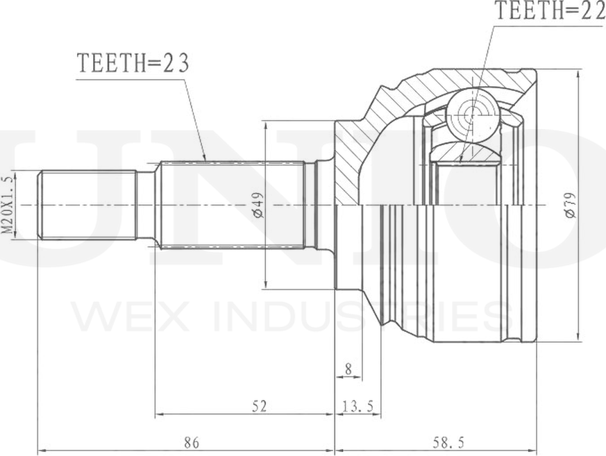 ШРУС наружный (Unio). Артикул CVJ-20276
