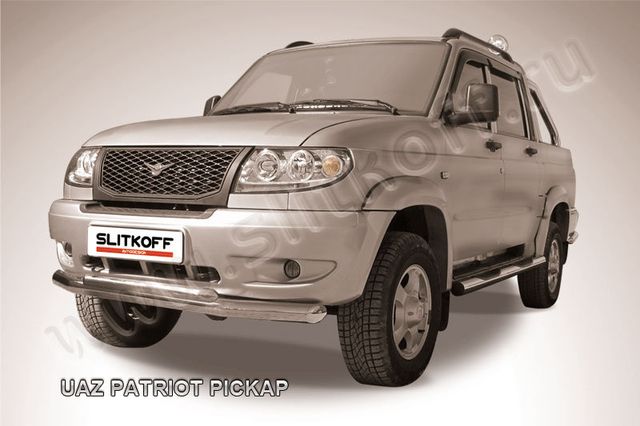 Защита Slitkoff переднего бампера d76/57 двойная для УАЗ Pickup 2007-2014. Артикул UPpic001