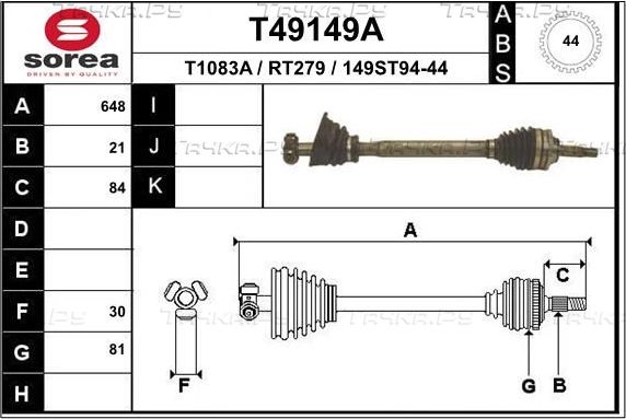 Полуось (привод в сборе, приводной вал) EAI. Артикул T49374
