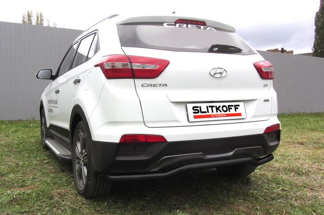 Защита Slitkoff заднего бампера d57 скоба для Hyundai Creta 4WD 2016-2021 Черная. Артикул HCRET4WD010B