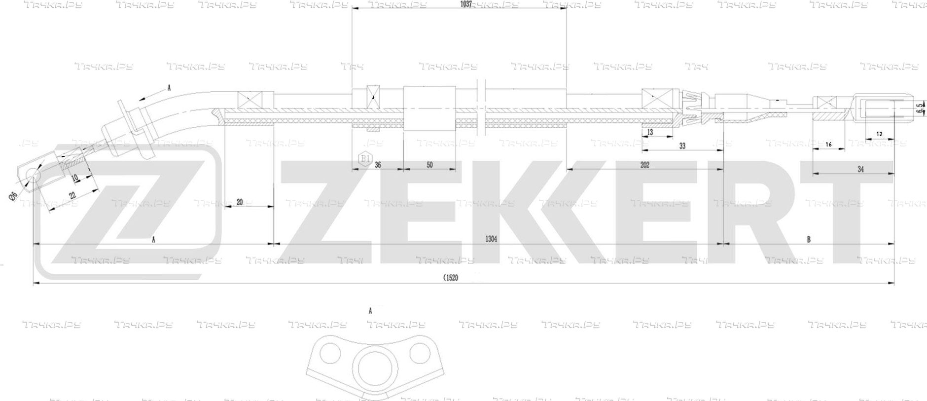 Трос ручника (тросик ручного тормоза) Zekkert. Артикул BZ-1407