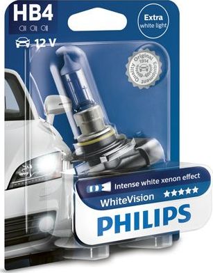 HB4 12V- 55W (P22d) (абсолютно белый свет) White Vision блистер (1шт.) Philips WhiteVision. Артикул 9006WHVB1