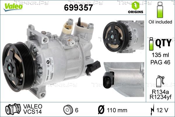 Компрессор кондиционера Valeo Origins New для Audi Q3 II (F3) 2018-2026. Артикул 699357