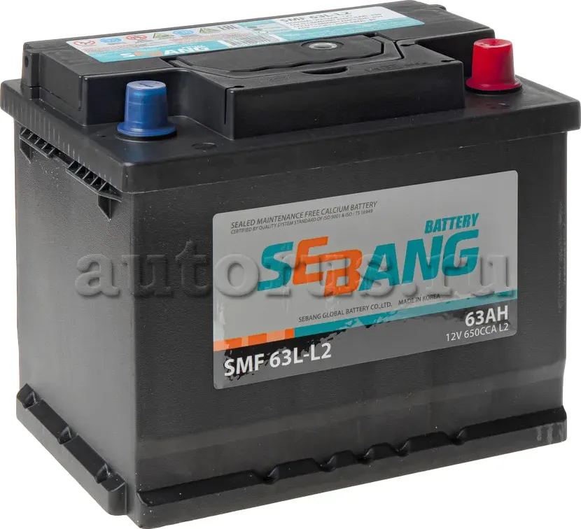 Аккумулятор SEBANG SMF 63 А/ч обратная R+ 190x175x245 SMF 63L?L2 EN650 А. Артикул SMF63LL2
