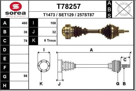 Полуось (привод в сборе, приводной вал) EAI. Артикул T78257