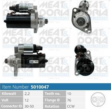 Стартер Meat & Doria для Audi A3 II (8P) 2003-2010. Артикул 5010047