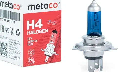 Лампа галогеновая H4 12V 60/55W P43t (Metaco). Артикул 9510H4100