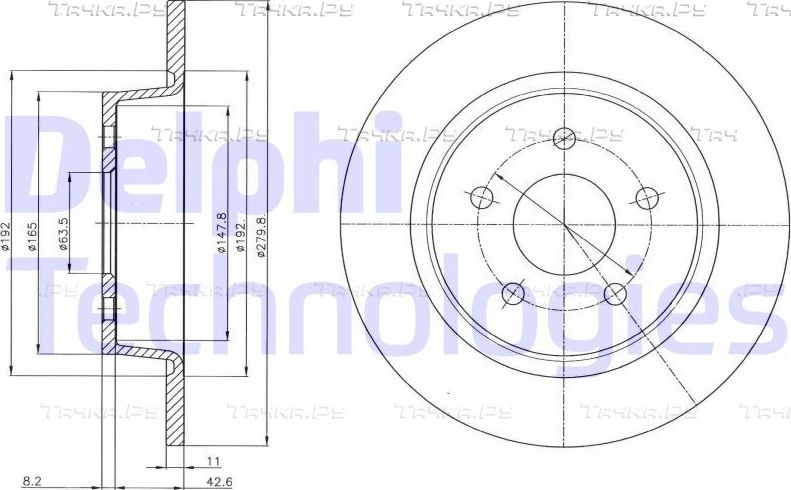 Тормозной диск Delphi задний для Ford Tourneo Connect II 2013-2026. Артикул BG4533C