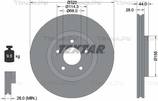 Тормозной диск Textar Pro передний для Nissan Qashqai I 2007-2013. Артикул 92222003