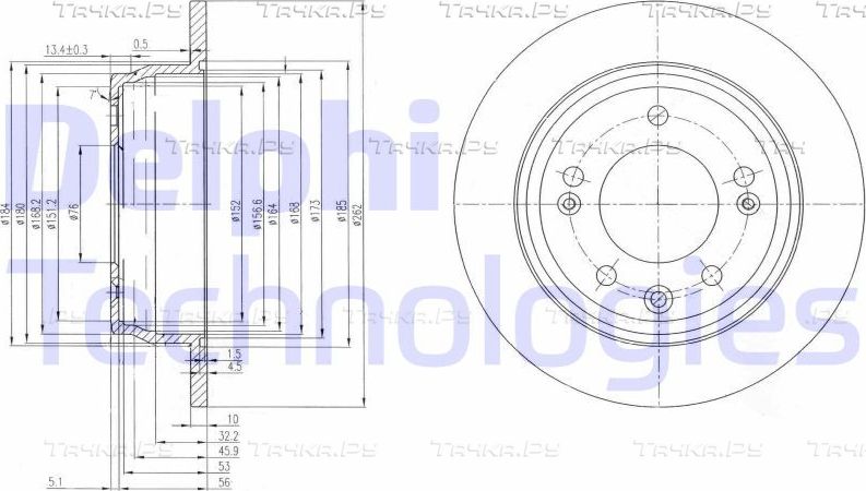 Тормозной диск Delphi задний для Kia Sportage III 2010-2016. Артикул BG4082C
