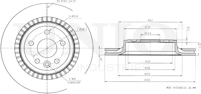Диск тормозной (Unio). Артикул BRD-20367