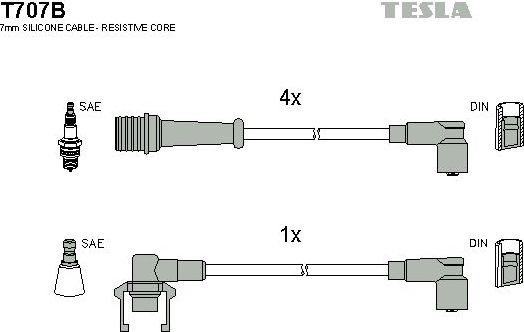 Высоковольтные провода (провода зажигания) (комплект) Tesla для Renault 21 1986-1993. Артикул T707B