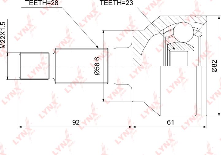 Шрус наружный (граната) LYNXauto. Артикул CO-3854
