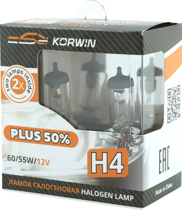 Лампа галогенная (H4 12V 60/55W P43t Plus 50% ) блистер к-т 2шт (Korwin). Артикул KWYN0054