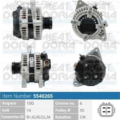 Генератор Meat & Doria для Toyota Avensis III 2008-2018. Артикул 5540265