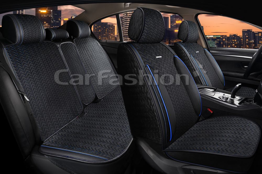 Накидки универсальные CarFashion Shevron Plus для авто, цвет Черный/Черный/Синий/Синий. Артикул 22754