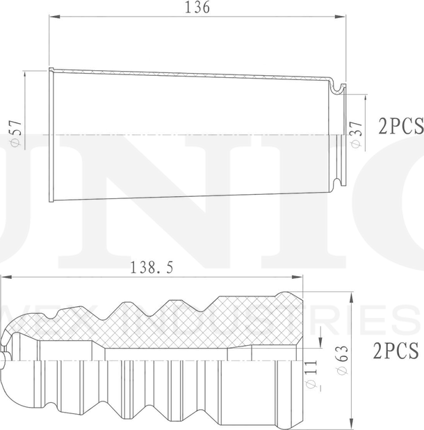 Отбойник и пыльник амортизатора, комплект (Unio). Артикул DUC-50016