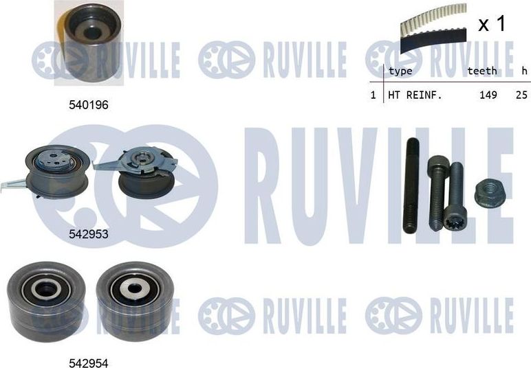 Ремень ГРМ с роликами (комплект) Ruville. Артикул 550508