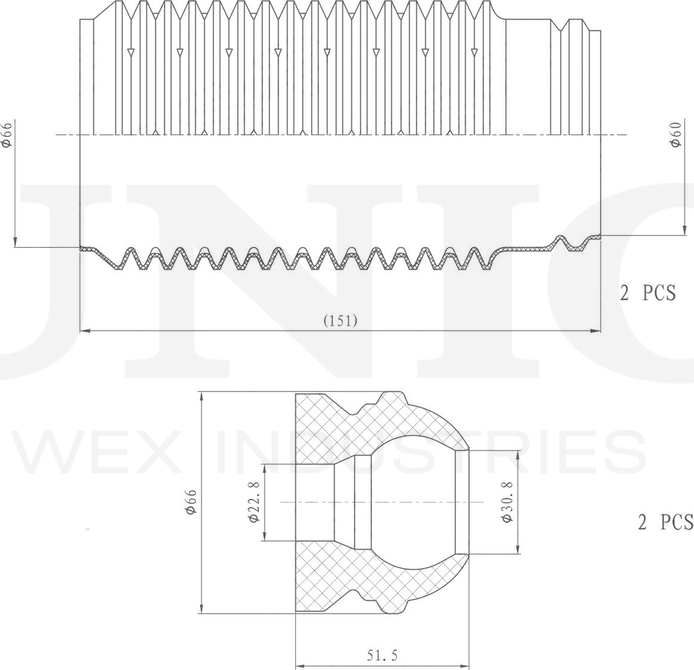 Отбойник и пыльник амортизатора, комплект (Unio). Артикул DUC-50045