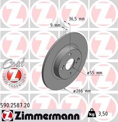 Тормозной диск Zimmermann Coat Z задний для Toyota Corolla E110 1997-2002. Артикул 590.2587.20