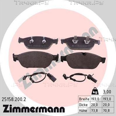 Тормозные колодки Zimmermann передние для Audi A6 IV (C7) 2010-2018. Артикул 25158.200.2