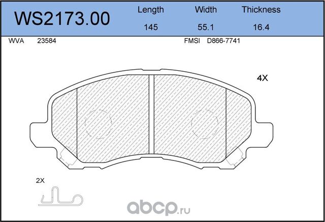Колодки тормозные дисковые передние MITSUBISHI Lancer IX-X/Outlander/Outlander X (Jeenice). Артикул WS217300