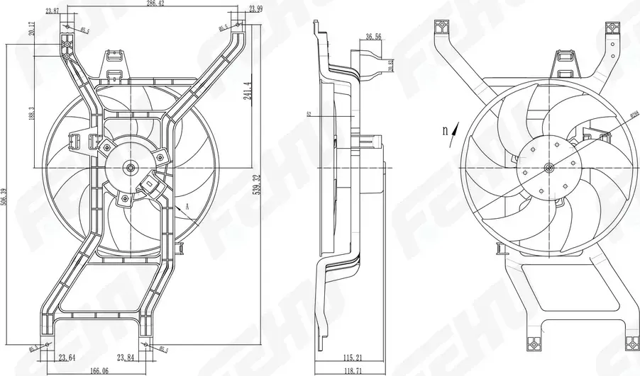 Электровентилятор охлаждения с Кожухом для Lada Largus (12-)/Renault Logan (08-) (Fehu). Артикул ffc1064h