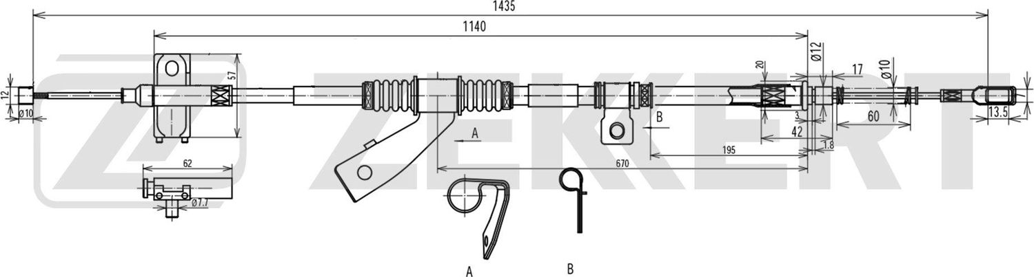Трос ручника (тросик ручного тормоза) Zekkert. Артикул BZ-1239