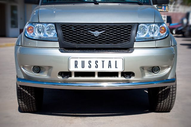 Защита RusStal переднего бампера d76 (дуга) для УАЗ Patriot 2005-2014. Артикул UPZ-000502