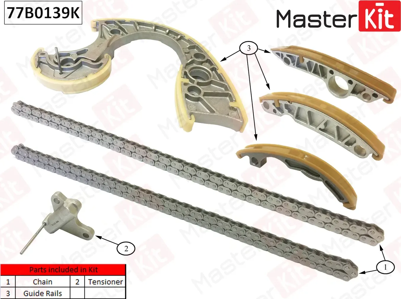77B0139K Комплект цепи ГРМ Audi A4/Volkswagen Toyareg 3.0 TDI BKN/BKS/CATA 04-10 (без звездочек) (Master KIT). Артикул 77b0139k