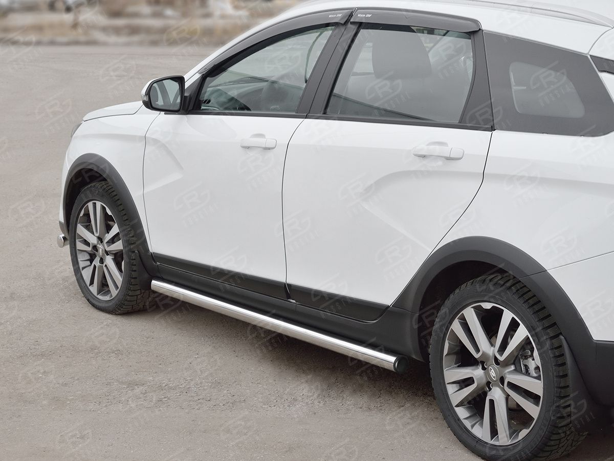 Защита порогов RusStal труба d63 (вариант 2) для Lada Vesta SW Cross 2017-2026. Артикул LVT-0028492