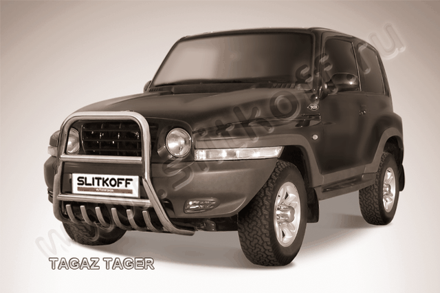 Кенгурятник Slitkoff d57 высокий с защитой картера для ТагАЗ Tager 3-дв. 2008-2026. Артикул TAT003