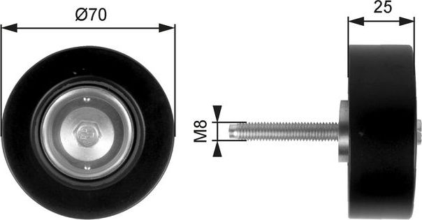 Направляющий (ведущий) ролик приводного поликлинового ремня Gates DriveAlign® нижний для Mazda 3 II (BL) 2008-2014. Артикул T36263