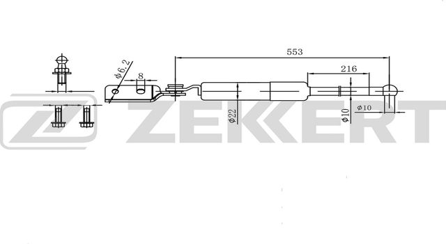 Амортизатор (упор) багажника Zekkert для Subaru Forester II 2002-2008. Артикул GF-2607