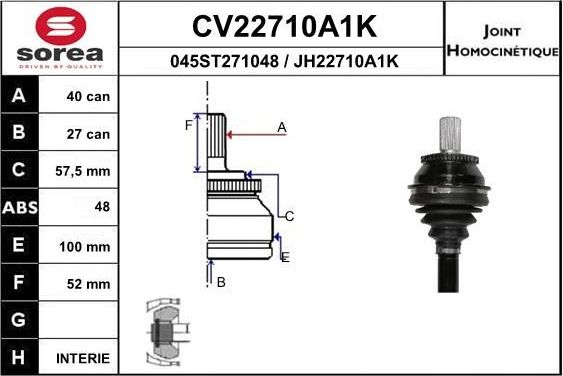 Шрус внутренний (граната) EAI. Артикул CV22710A1K